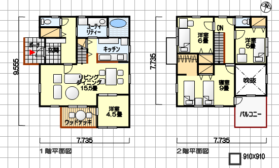 住みよい間取り　明るいダイニング　バルコニー付　西玄関　４ＬＤＫ　３４坪の間取り例