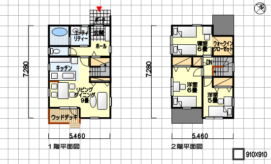 狭小住宅の間取り図 テラス付き 北玄関 ３ｌｄｋ ２５坪