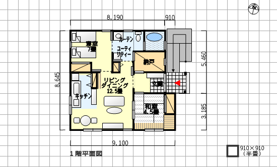 夫婦２人向け介護 バリアフリー仕様の間取り 平屋 東玄関 2ｌｄｋ 22坪 住みやすい間取りのヒント