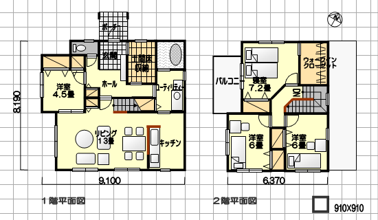 土間床のある間取り バルコニー付 北玄関 ４ｌｄｋ ３５坪 住みやすい間取りのヒント