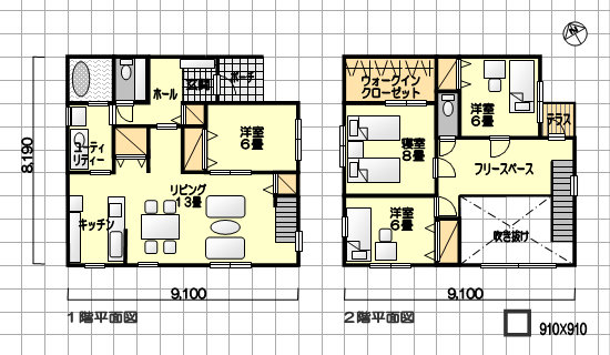 家族とのふれあいを優先した間取り　リビング階段　東玄関　４ＬＤＫ　３９坪