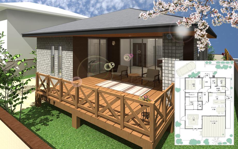 平屋建て 24坪 2ldk 北玄関 広いウッドデッキで緑を楽しむ間取り 3d 解説 住みやすい間取りのヒント