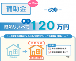 H29年度高性能建材による住宅の断熱リフォーム支援事業（断熱リノベ）で最大１２０万円