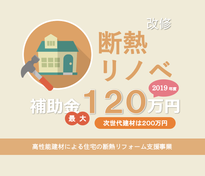 断熱リノベ 補助金110万円（次世代建材は200万円） 2019年度 高性能建材による住宅の断熱リフォーム支援事業の概要