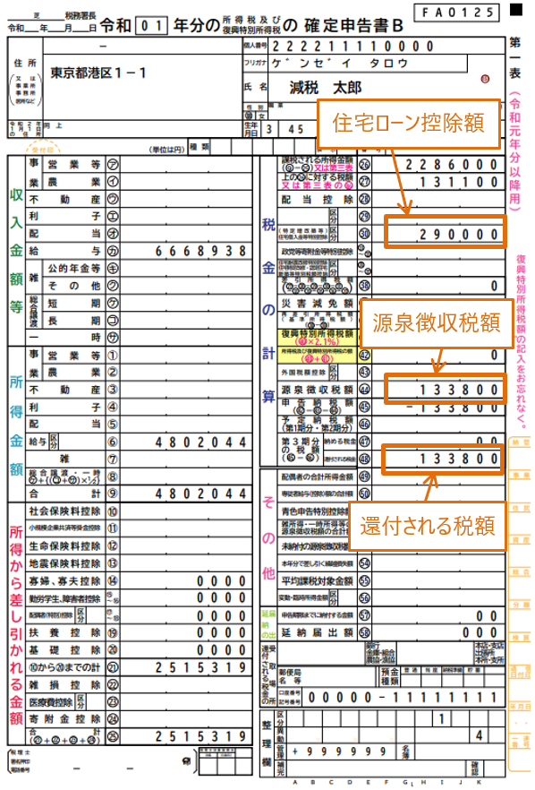 ①確定申告書A出力例（抜粋）